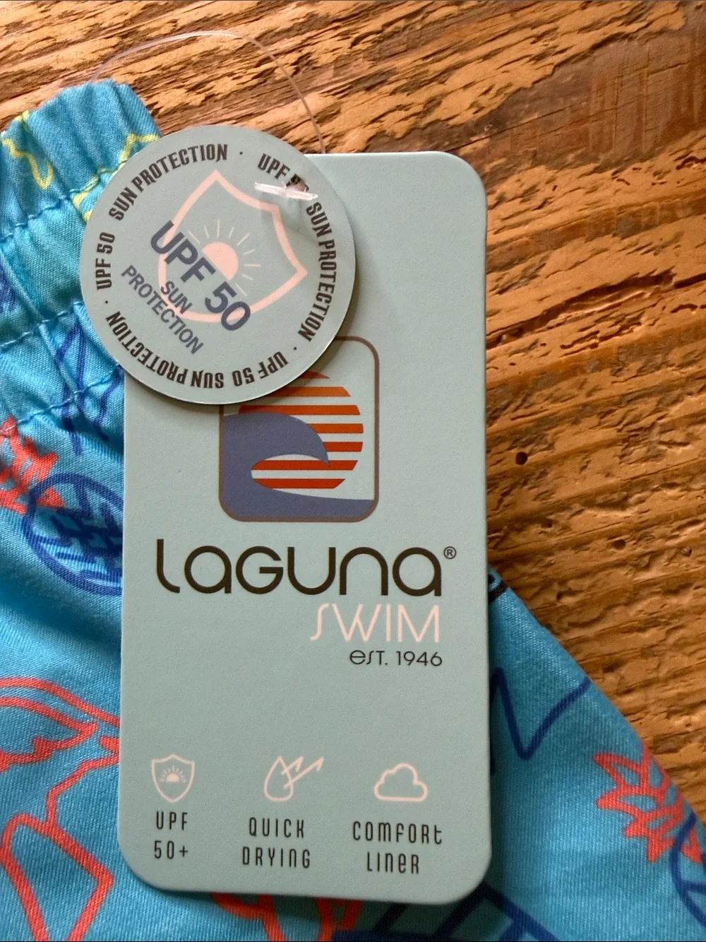 Laguna B Bright Blue Flamingo & Tropical Print Swim Trunks